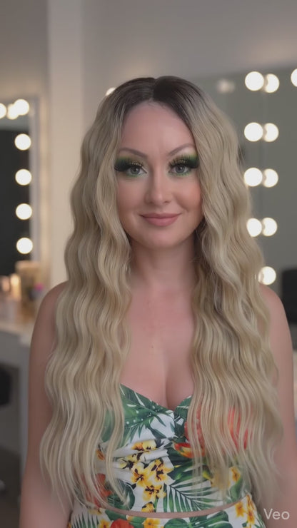 Kira in Tiramisu | 26" Water Wave Blonde Ombre Lace Front Wig