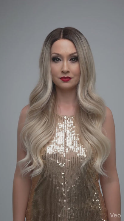 Alexis in Toasted Coconut | 26" Long Wavy Blonde Ombre Lace Front Wig