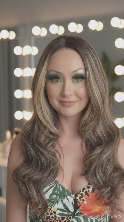 Ashlyn in Fudge Ripple | 24" Brown/Blonde Layered Lace Front Wig