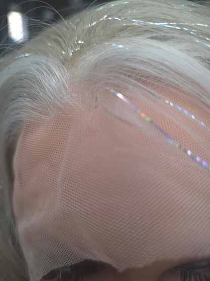 Vixen in Silver Dust Ash | 14" Wavy Ash Blonde Wig with Tinsel