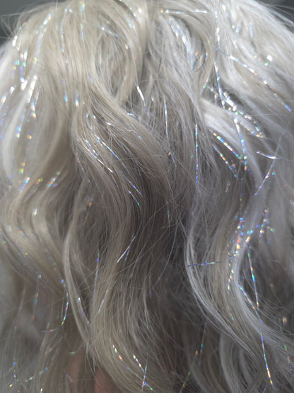 Vixen in Silver Dust Ash | 14" Wavy Ash Blonde Wig with Tinsel