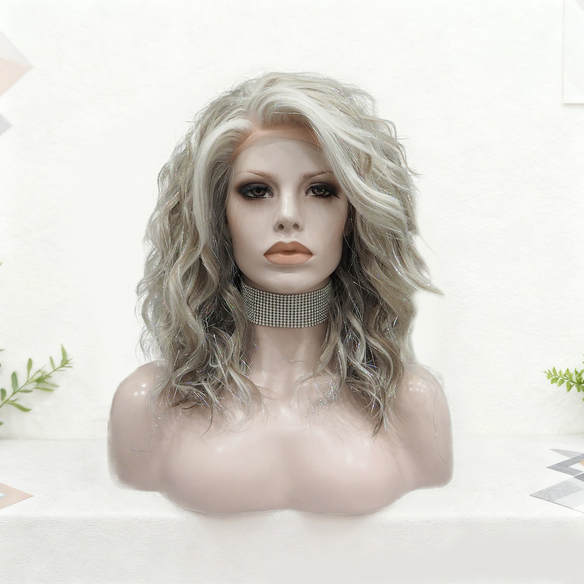 Vixen in Silver Dust Ash | 14" Wavy Ash Blonde with Tinsel