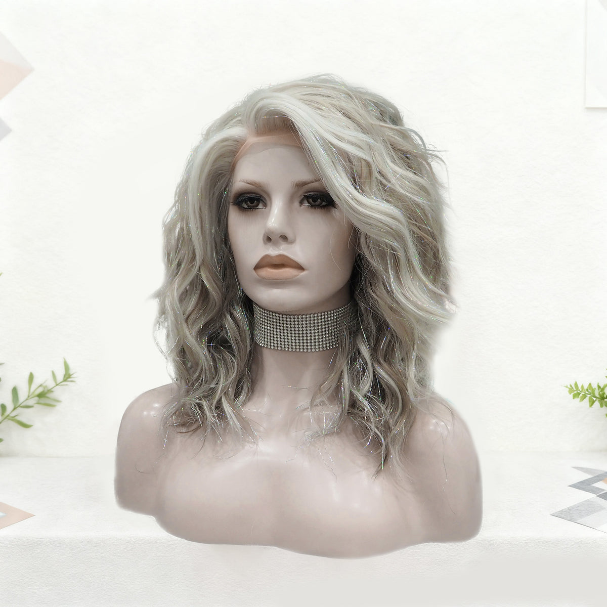 Vixen in Silver Dust Ash | 14" Wavy Ash Blonde with Tinsel
