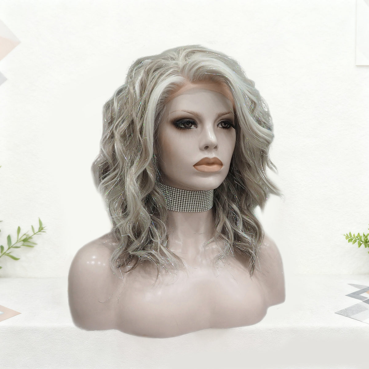 Vixen in Silver Dust Ash | 14" Wavy Ash Blonde with Tinsel