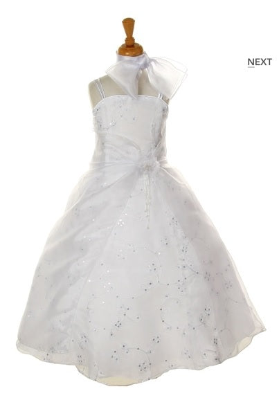 Organza Flowergirl Dress with Sequins - White