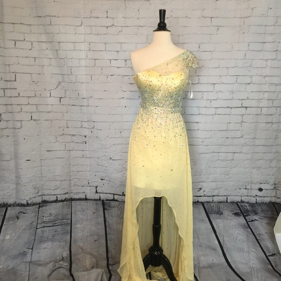 Tony Bowls Rhinestone High Low Chiffon Gown 114502 Yellow