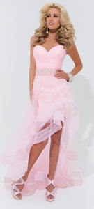 Tony Bowls Pink High Low Strapless Gown 114527