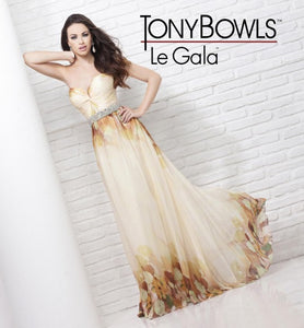Tony Bowls Printed Floral Chiffon Gown 115537 Yellow/Multi