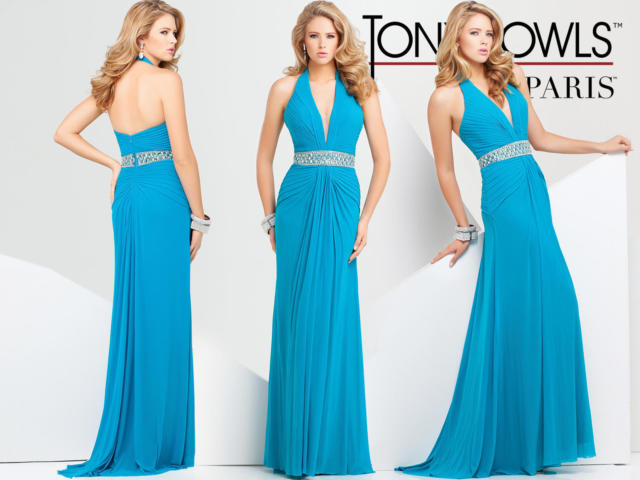 Tony Bowls Paris Jersey Halter Gown 115711 Teal