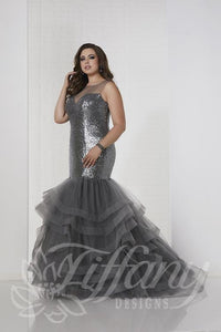 Tiffany Designs Sequin Mermaid Dress 16320 Charcoal