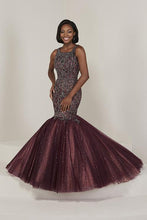 Load image into Gallery viewer, Tiffany Designs Beaded Mermaid Tulle Gown 16370 Mahogany/Nude