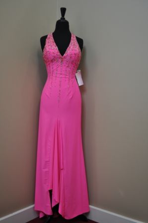Le Gala Jersey Halter Dress 17554 Hot Pink
