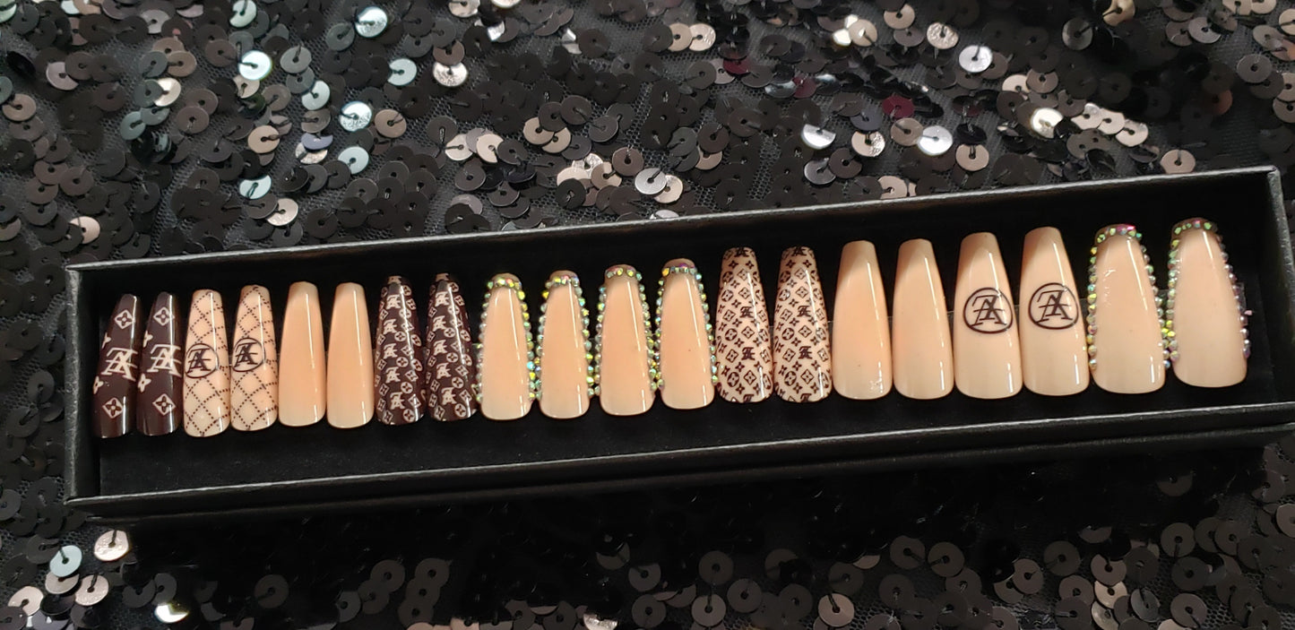 Brown LV Press On Nail Set