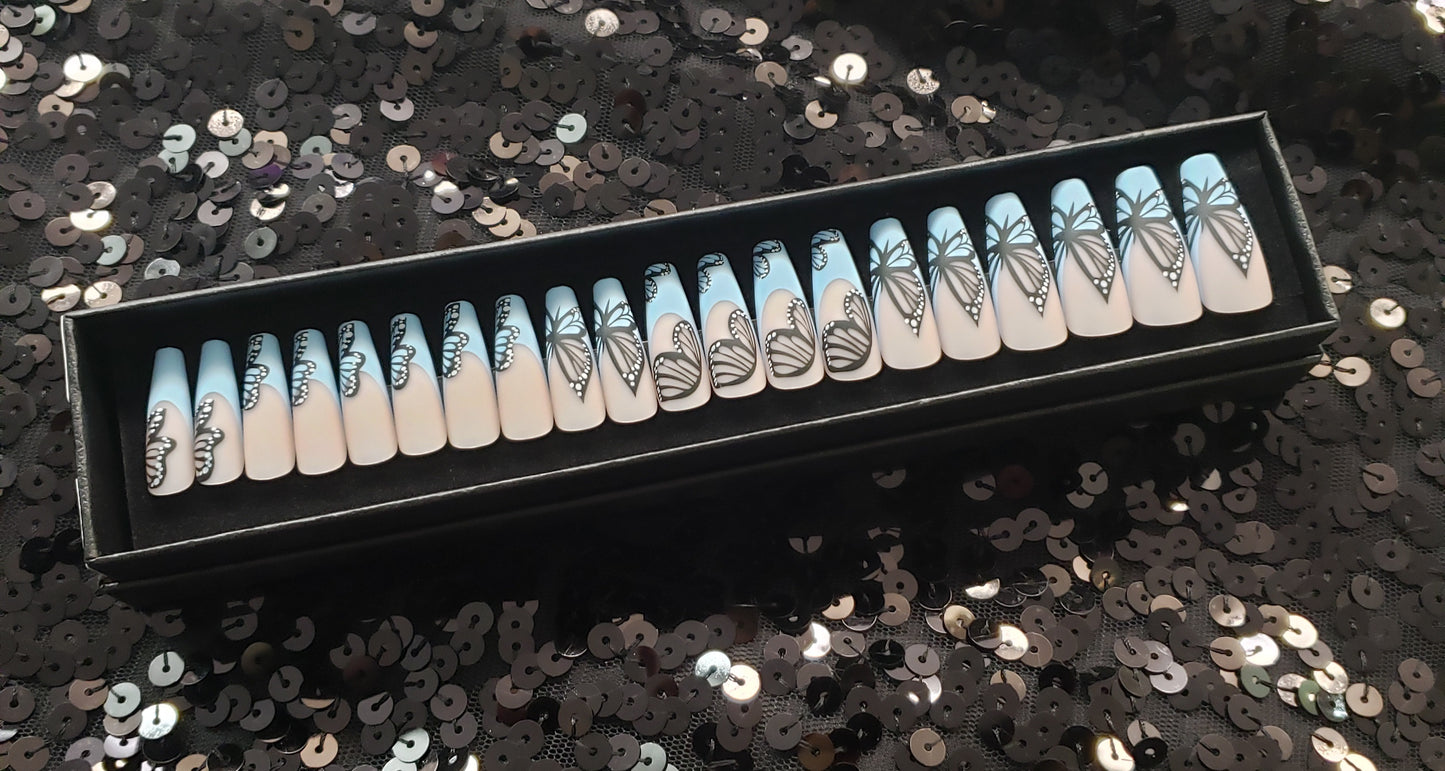 Blue Butterfly Press On Nail Set