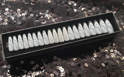 Silver Marble Press On Nail Set