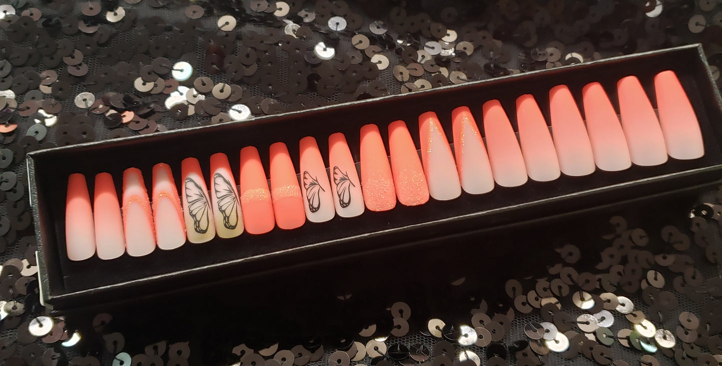 Orange Butterfly Press On Nail Set