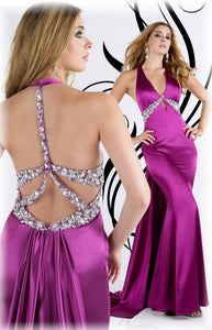 Xcite Satin Backless Prom Grad Dress 30210 Hot Pink