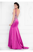 Load image into Gallery viewer, Lucci Lu Rhinestone Fitted Low Back Dress 3045 Fuchsia