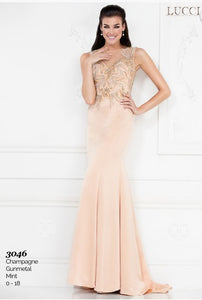 Lucci Lu Fit & Flare Beaded Gown 3046 Mint