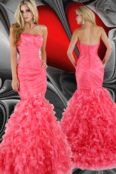 Xcite Ruffle Mermaid Grad Prom Dress 32280 Coral
