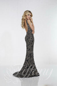 Tiffany Designs Rhinestone Jersey Prom Dress 16262 Black/Gold