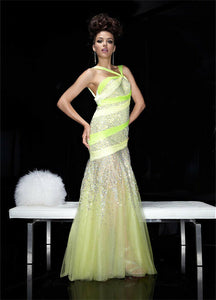 Xcite Two Tone Neon Prom Dress 3773 Yellow/Cypress