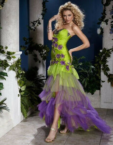 Panoply Ruffle Layered Prom Grad Dress 14400 Lime/Purple