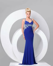 Load image into Gallery viewer, Tony Bowls Le Gala Jersey Stretch Prom Dress 115745 Navy