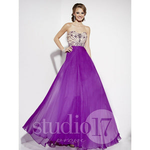 Studio 17 Chiffon Strapless Prom Dress 12562 Purple