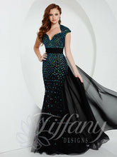 Load image into Gallery viewer, Tiffany Designs Rhinestone Prom Dress 16151 Black/Teal
