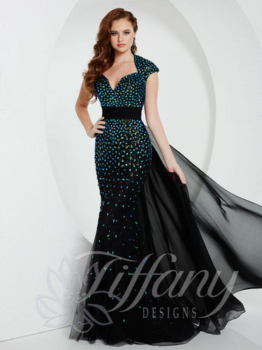 Tiffany Designs Rhinestone Prom Dress 16151 Black/Teal