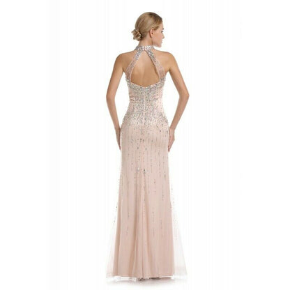 Romance Rhinestone Halter Grad Prom Dress RM5079 Peach