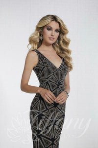 Tiffany Designs Rhinestone Jersey Prom Dress 16262 Black/Gold