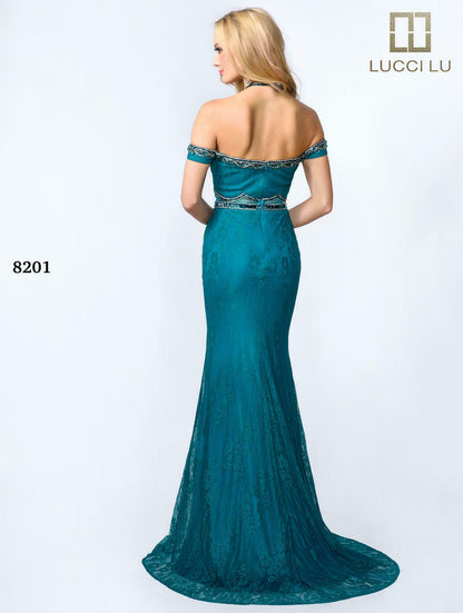 Lucci Lu Lace Cold Shoulder Grad Prom Dress 8201 Teal