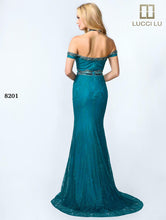 Load image into Gallery viewer, Lucci Lu Lace Cold Shoulder Grad Prom Dress 8201 Teal