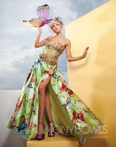 Tony Bowls Prom Dress Lime/Multi Butterfly Print 111508