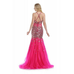 Romance Couture Sheer Rhinestone Grad Prom Dress RM5012