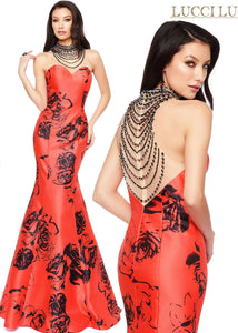 Lucci Lu Rose Print Grad Prom Dress 8108 Red/Black