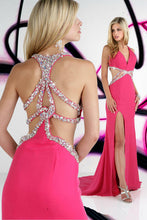 Load image into Gallery viewer, Xcite Rhinestone Open Back Prom Dress 32220 Fuchsia