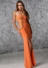 Load image into Gallery viewer, Xcite Jersey Strapless Prom Dress 32322 Orange/Gold
