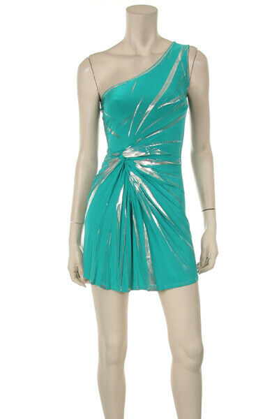 SEXY TEAL/SILVER FOIL ONE SHOULDER TUNIC TOP/DRESS - NWT