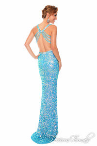 Precious Formals Sequin Low Back Prom Dress P9105 Crystal Turquoise