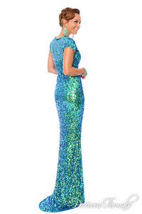 Precious Formals Color Changing Sequin Prom Dress P9057 Crystal Blue Green