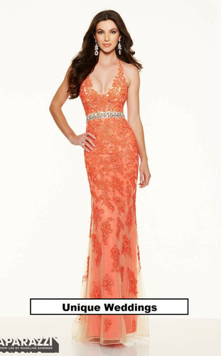 Morilee Lace Low Back Prom Dress 98005 Coral