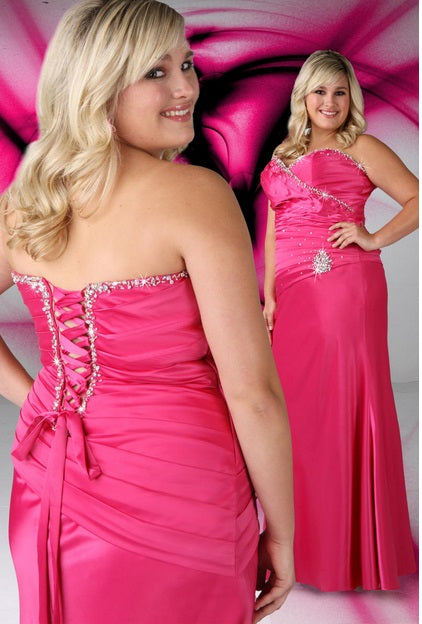 Xcite Satin Sheath Dress Corset Back 35067 Fuchsia