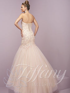 Tiffany Designs Tulle Mermaid Gown 46088 Aqua/Nude