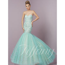 Load image into Gallery viewer, Tiffany Designs Tulle Mermaid Gown 46088 Aqua/Nude
