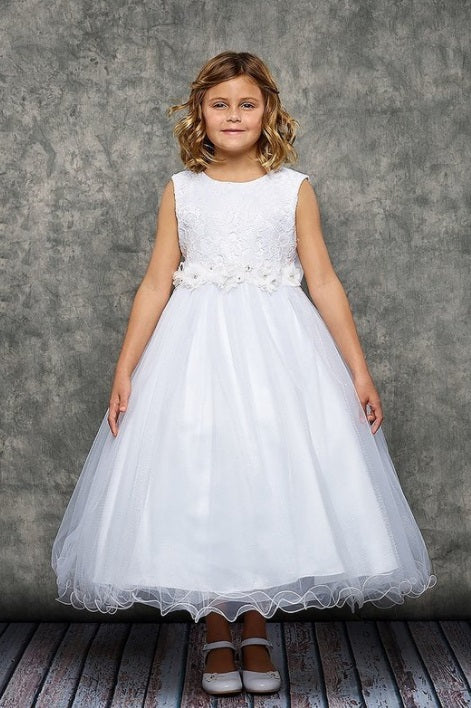 Plus Size White Tulle Flowergirl Dress w/ Glitter Tulle