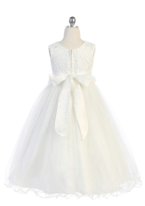 Plus Size White Tulle Flowergirl Dress w/ Glitter Tulle