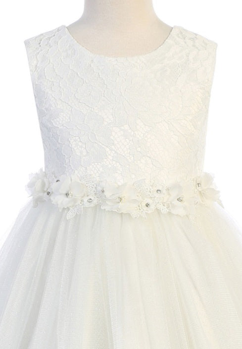 Plus Size White Tulle Flowergirl Dress w/ Glitter Tulle